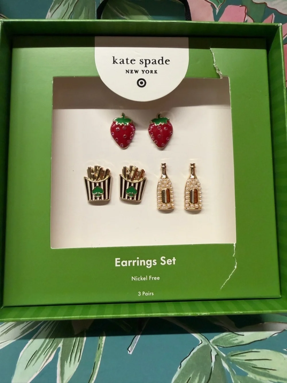 kate spade x Target green hair claw clip and 3-pair earring set NWT